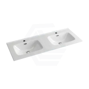 1210x465x170mm Ceramic Top for Bathroom Vanity Sleek High Gloss Square Double Bowls 2 Tap Holes 2 Overflow Holes