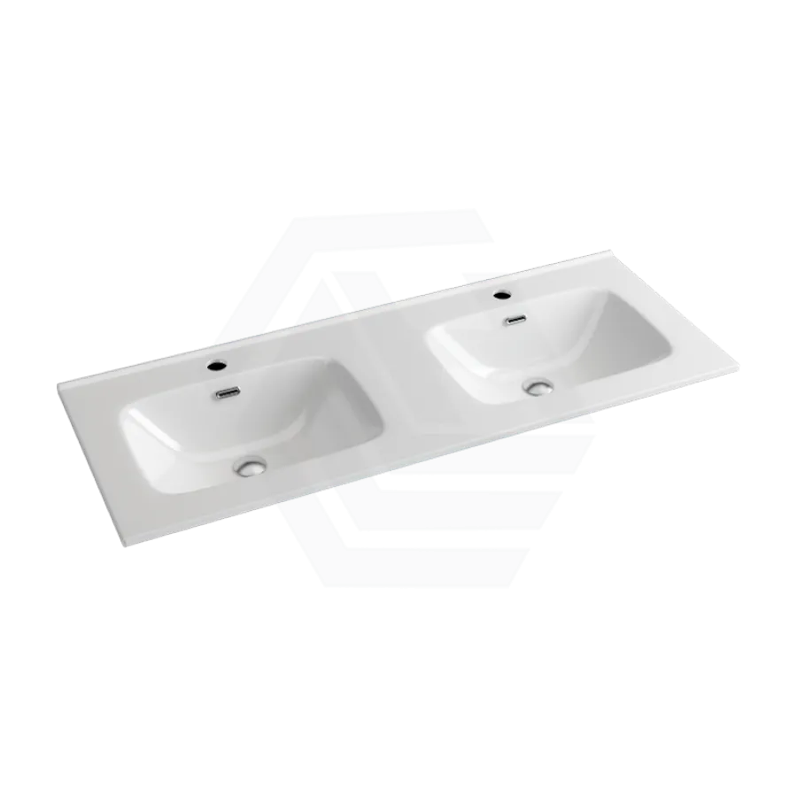 1210x465x170mm Ceramic Top for Bathroom Vanity Sleek High Gloss Square Double Bowls 2 Tap Holes 2 Overflow Holes
