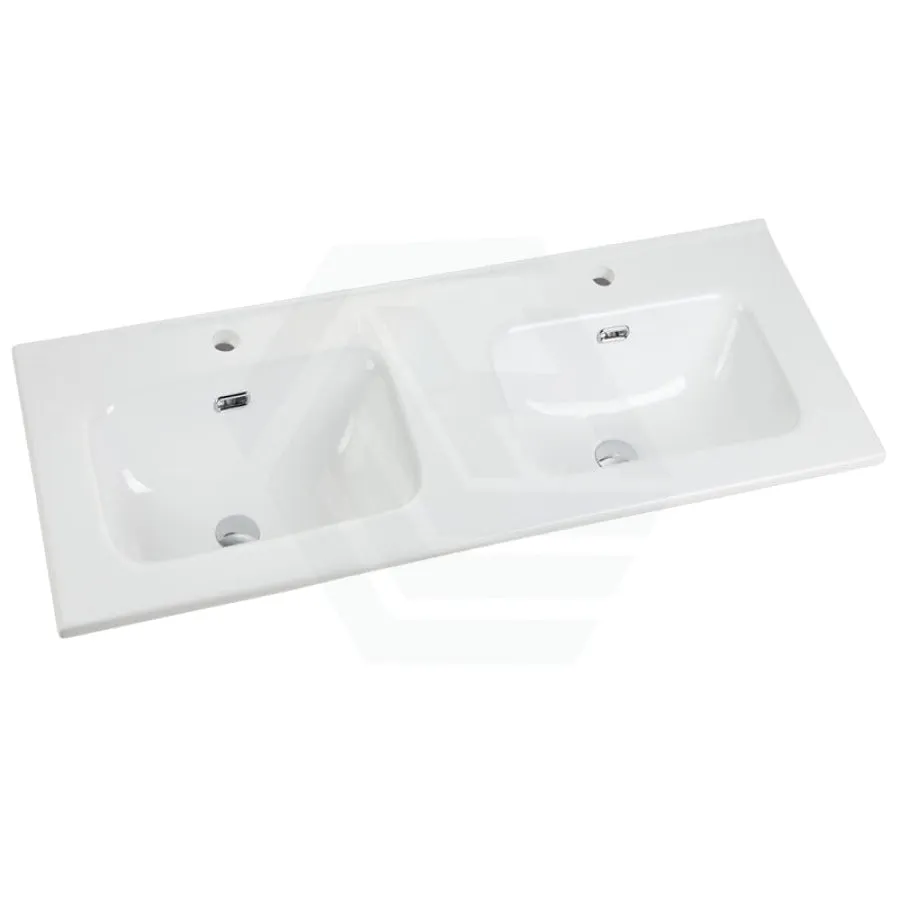 1210x465x170mm Ceramic Top for Bathroom Vanity Sleek High Gloss Square Double Bowls 2 Tap Holes 2 Overflow Holes