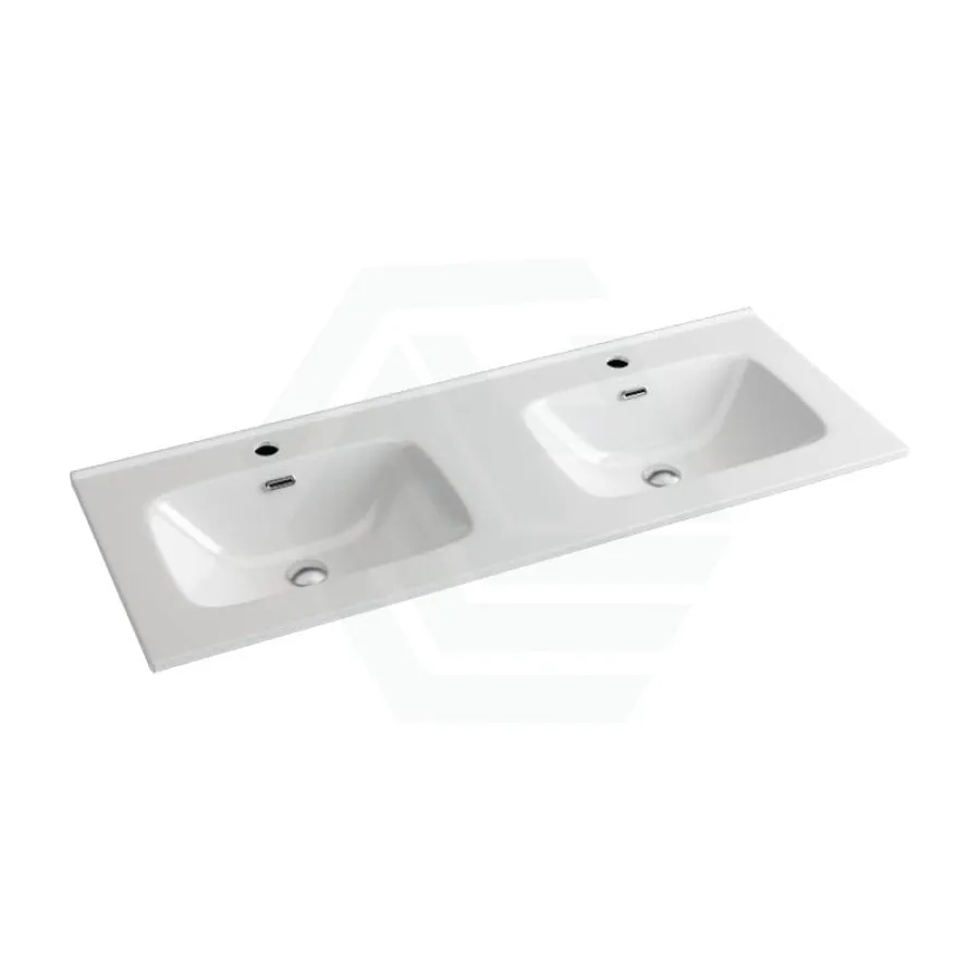 1210x465x170mm Ceramic Top for Bathroom Vanity Sleek High Gloss Square Double Bowls 2 Tap Holes 2 Overflow Holes