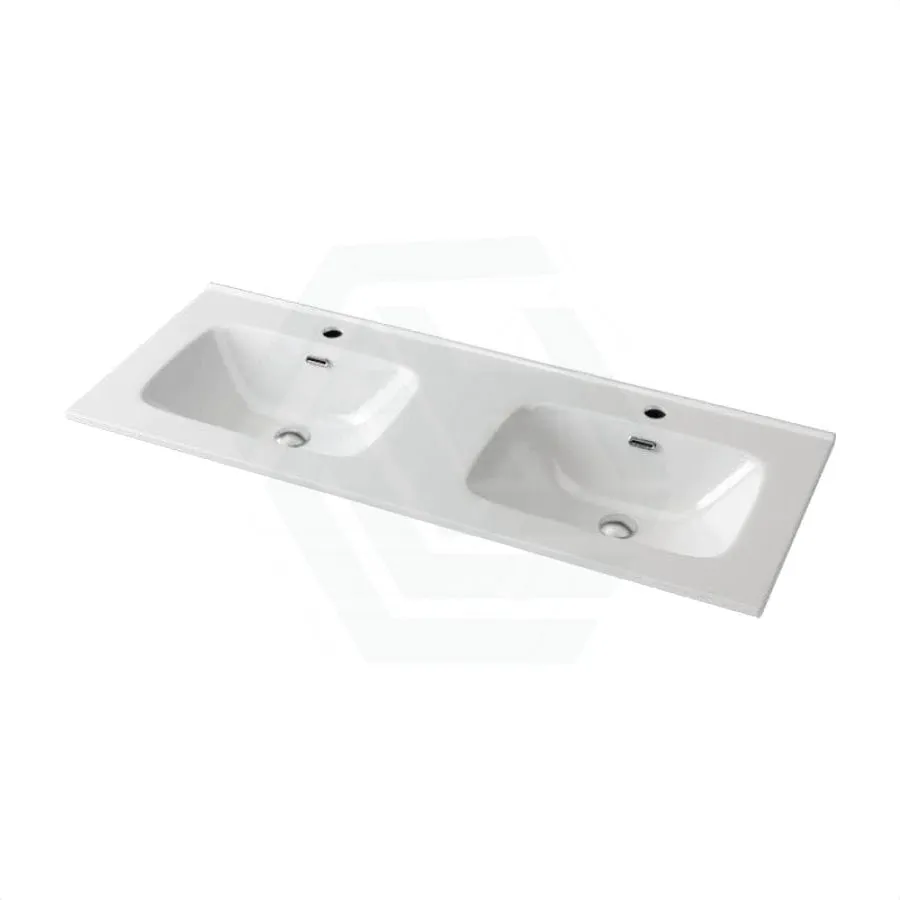 1210x465x170mm Ceramic Top for Bathroom Vanity Sleek High Gloss Square Double Bowls 2 Tap Holes 2 Overflow Holes