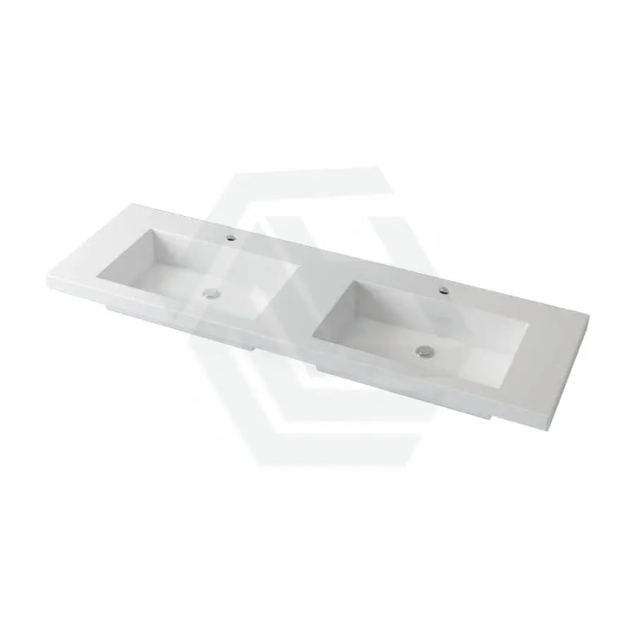 1500x460x135mm Poly Top for Bathroom Vanity Double Bowls Matt White 1 Tap hole No Overflow
