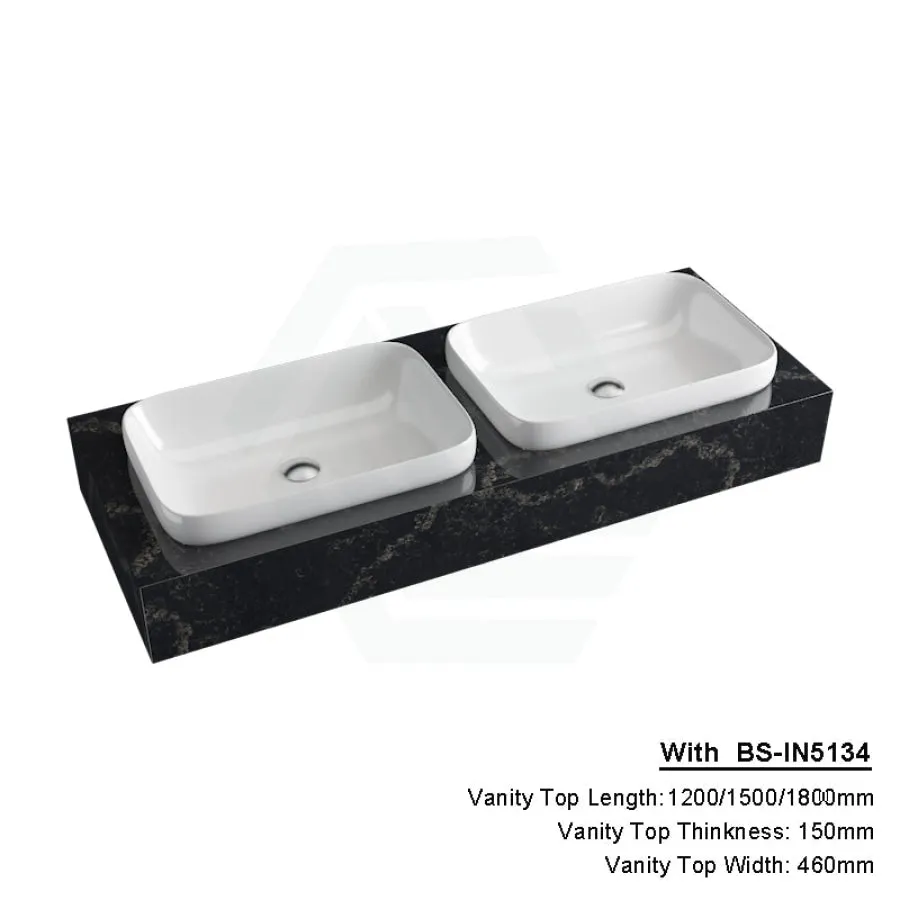 150mm Gloss Black Swan Stone Top Calacatta Quartz with Inset Basin