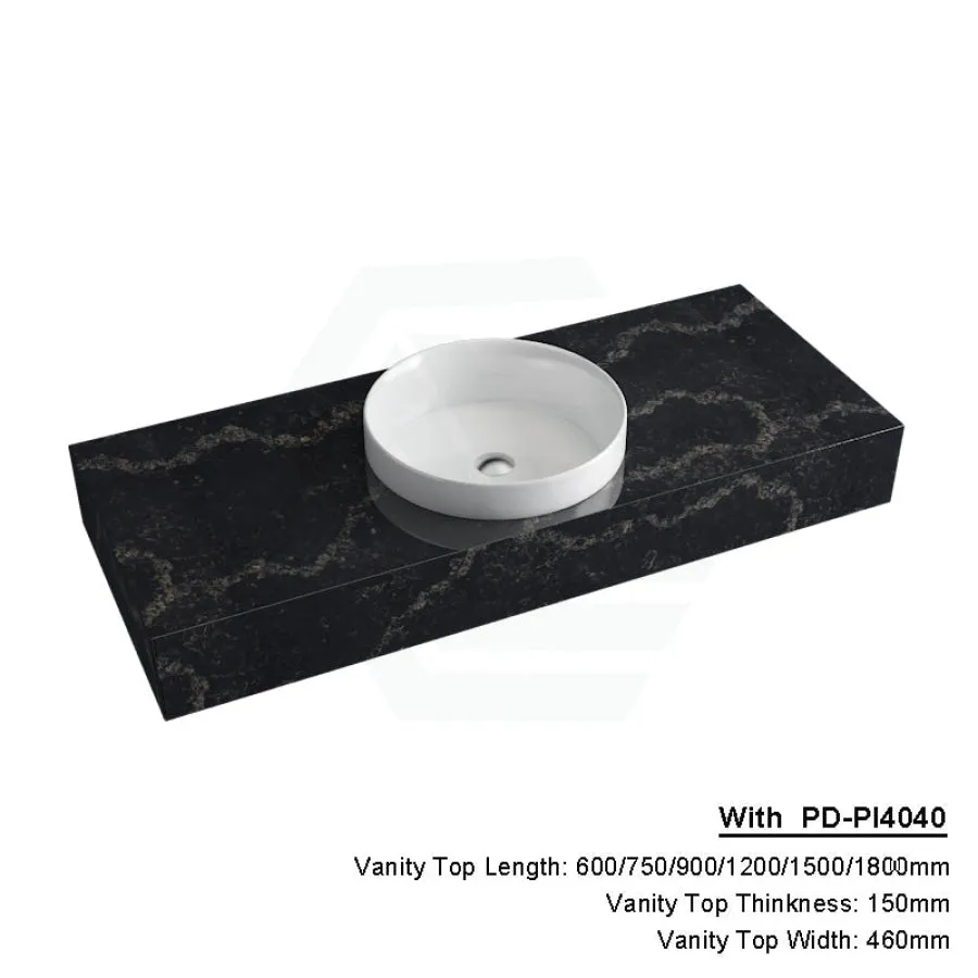 150mm Gloss Black Swan Stone Top Calacatta Quartz with Inset Basin