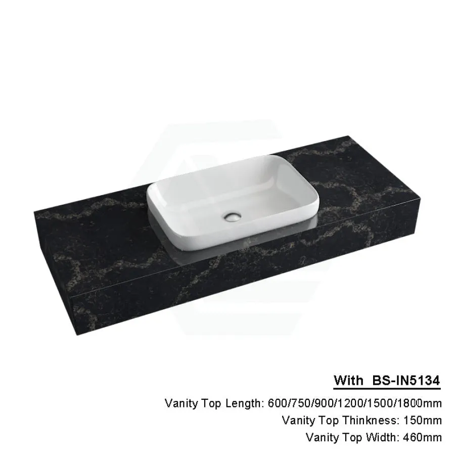 150mm Gloss Black Swan Stone Top Calacatta Quartz with Inset Basin