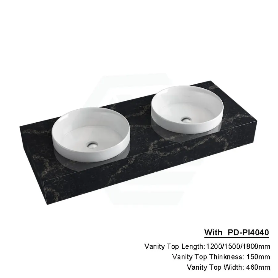 150mm Gloss Black Swan Stone Top Calacatta Quartz with Inset Basin