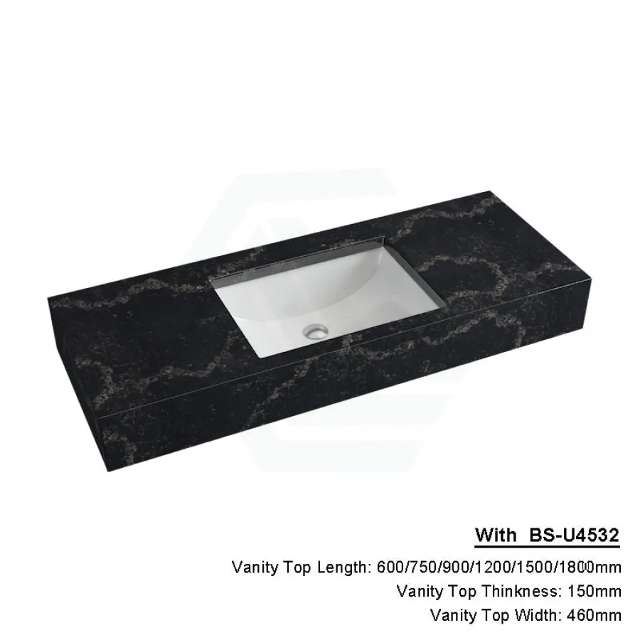 150mm Gloss Black Swan Stone Top Calacatta Quartz with Undermount Basin