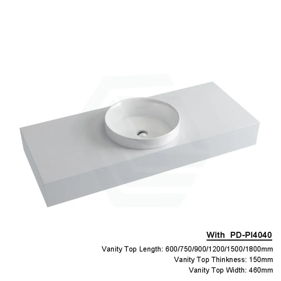 150mm Gloss Silk White Stone Top Quartz with Inset Basin