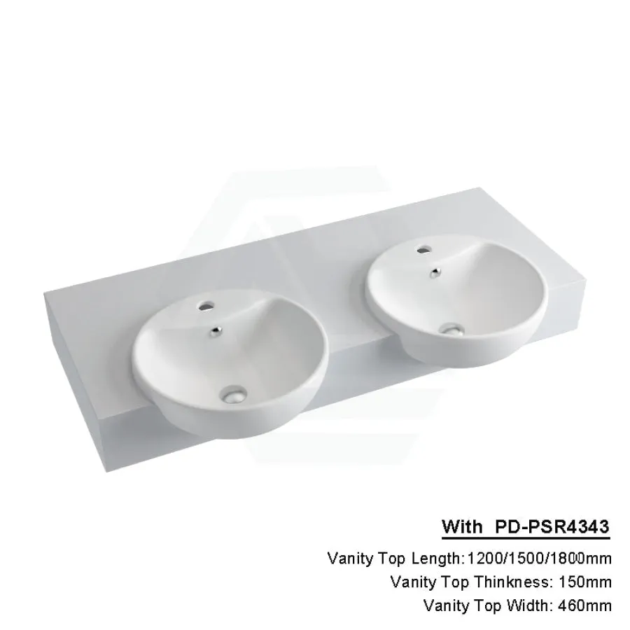 150mm Gloss Silk White Stone Top Quartz with Semi-Recessed Basin