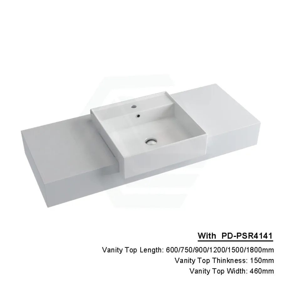150mm Gloss Silk White Stone Top Quartz with Semi-Recessed Basin