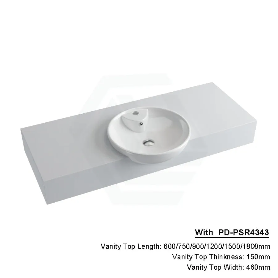 150mm Gloss Silk White Stone Top Quartz with Semi-Recessed Basin