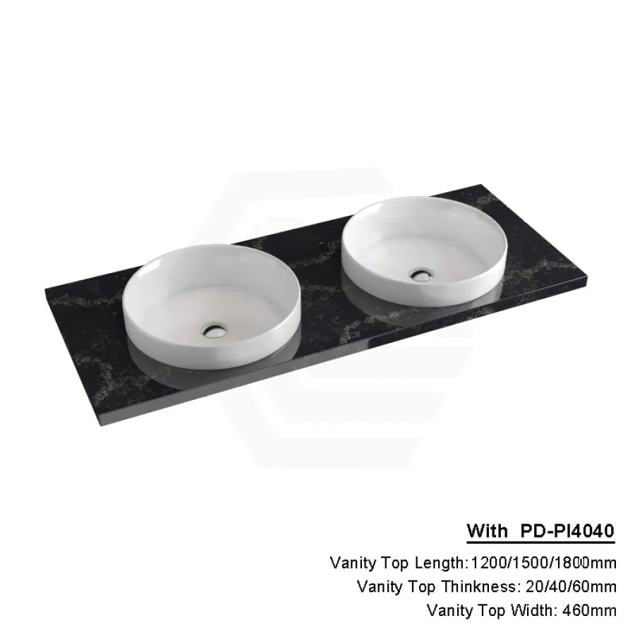 20/40/60mm Gloss Black Swan Stone Top Calacatta Quartz with Inset Basin 600-1800mm