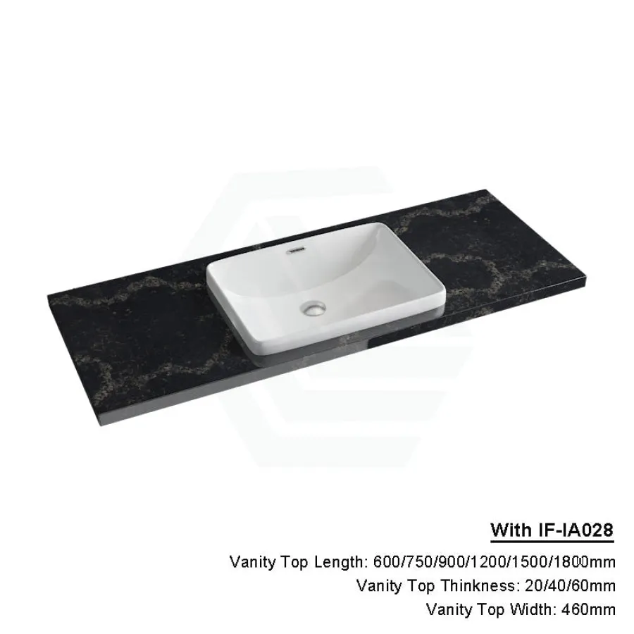 20/40/60mm Gloss Black Swan Stone Top Calacatta Quartz with Inset Basin 600-1800mm