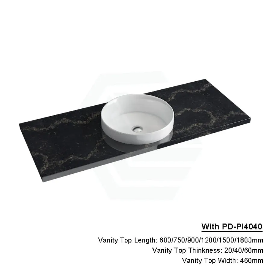 20/40/60mm Gloss Black Swan Stone Top Calacatta Quartz with Inset Basin 600-1800mm