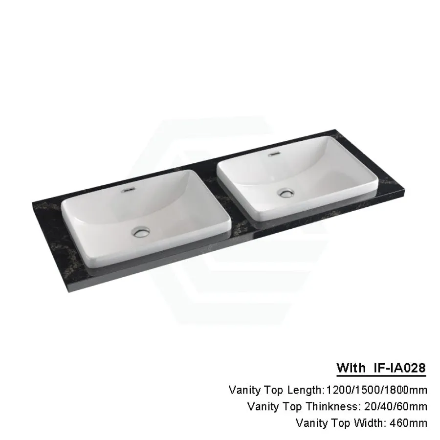 20/40/60mm Gloss Black Swan Stone Top Calacatta Quartz with Inset Basin 600-1800mm