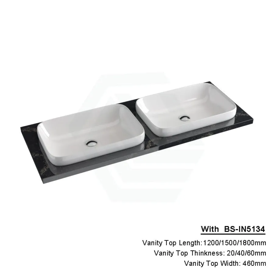 20/40/60mm Gloss Black Swan Stone Top Calacatta Quartz with Inset Basin 600-1800mm