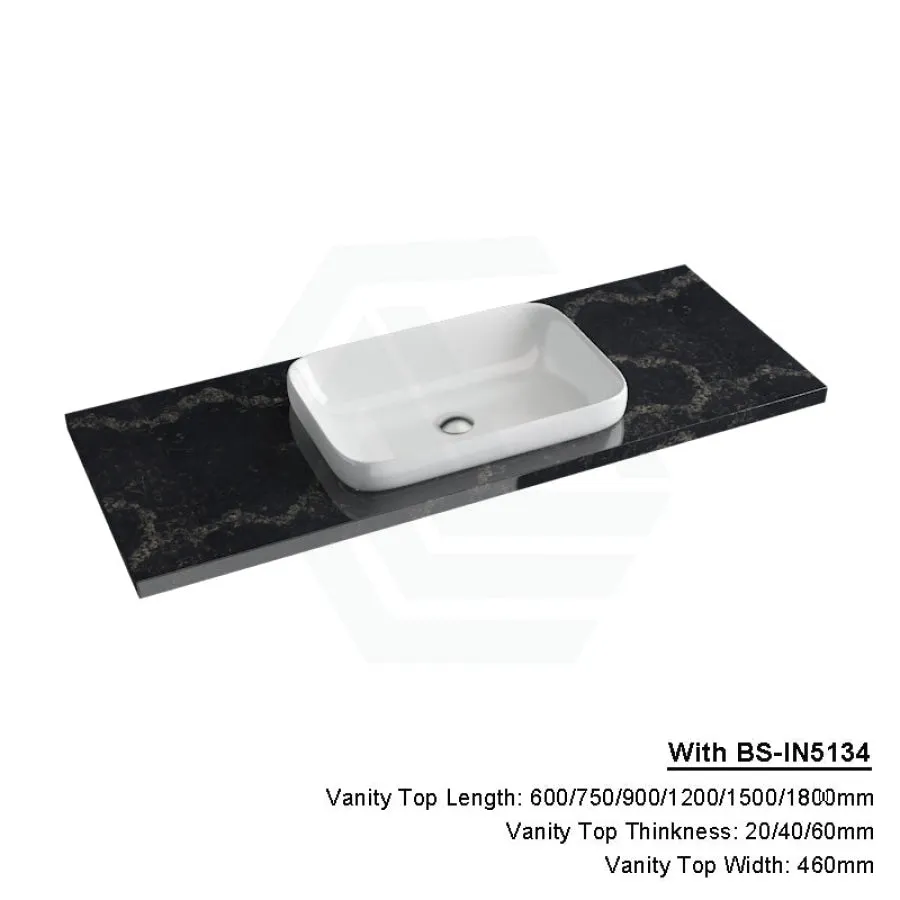 20/40/60mm Gloss Black Swan Stone Top Calacatta Quartz with Inset Basin 600-1800mm