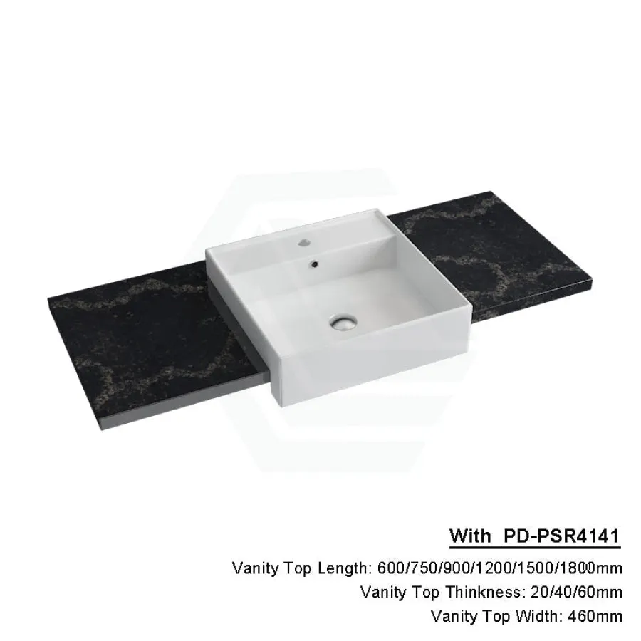 20/40/60mm Gloss Black Swan Stone Top Quartz with Semi-Recessed Basin