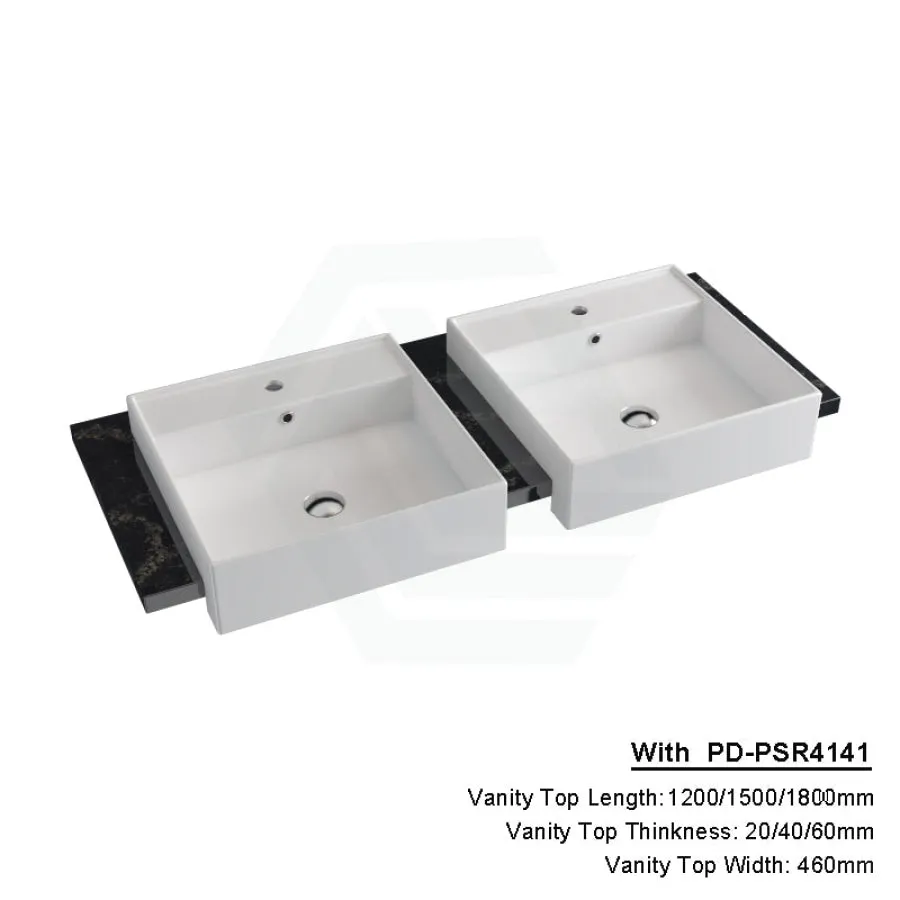 20/40/60mm Gloss Black Swan Stone Top Quartz with Semi-Recessed Basin