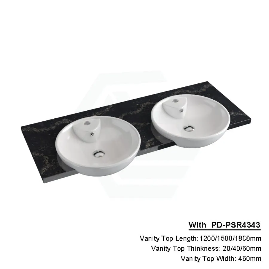 20/40/60mm Gloss Black Swan Stone Top Quartz with Semi-Recessed Basin