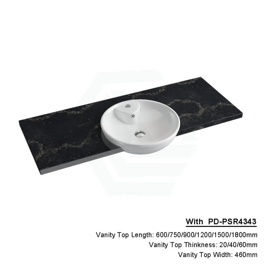 20/40/60mm Gloss Black Swan Stone Top Quartz with Semi-Recessed Basin