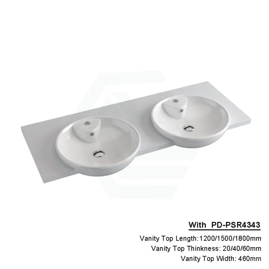 20/40/60mm Gloss Silk White Stone Top Quartz with Semi-Recessed Basin