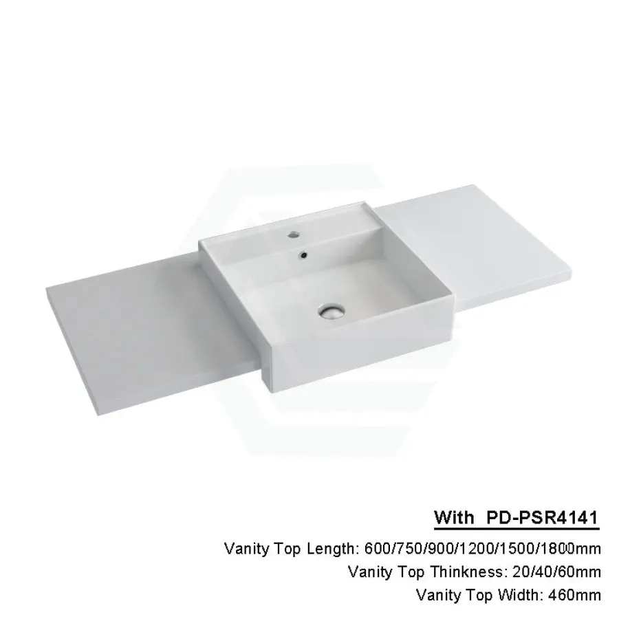 20/40/60mm Gloss Silk White Stone Top Quartz with Semi-Recessed Basin