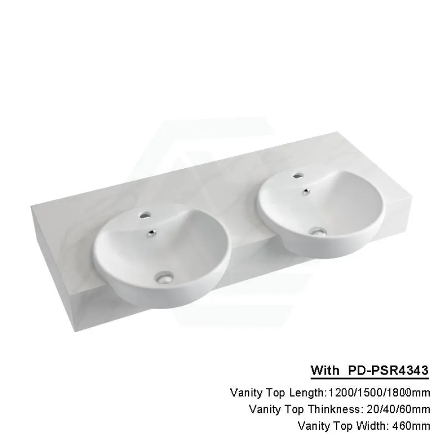 20/40/60mm Gloss White Canvas Stone Top Calacatta Quartz with Semi-Recessed Basin