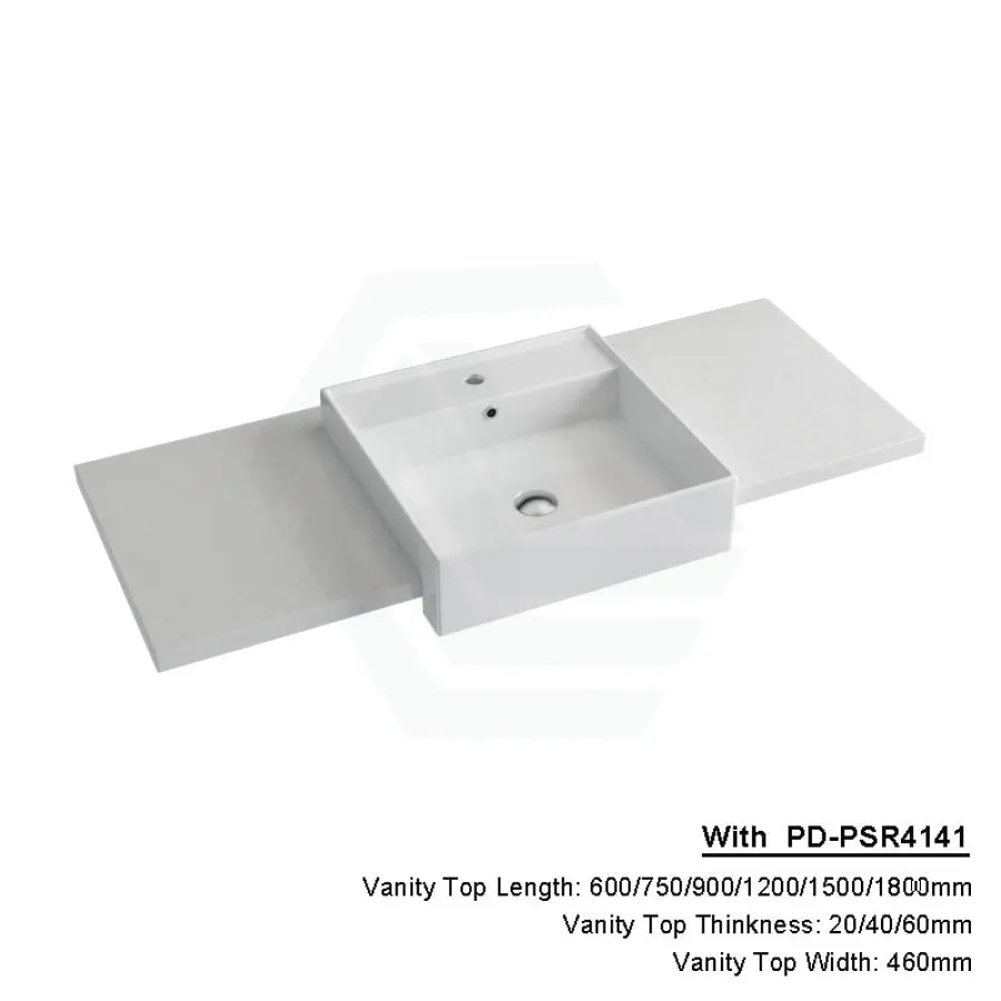 20/40/60mm Gloss White Canvas Stone Top Calacatta Quartz with Semi-Recessed Basin