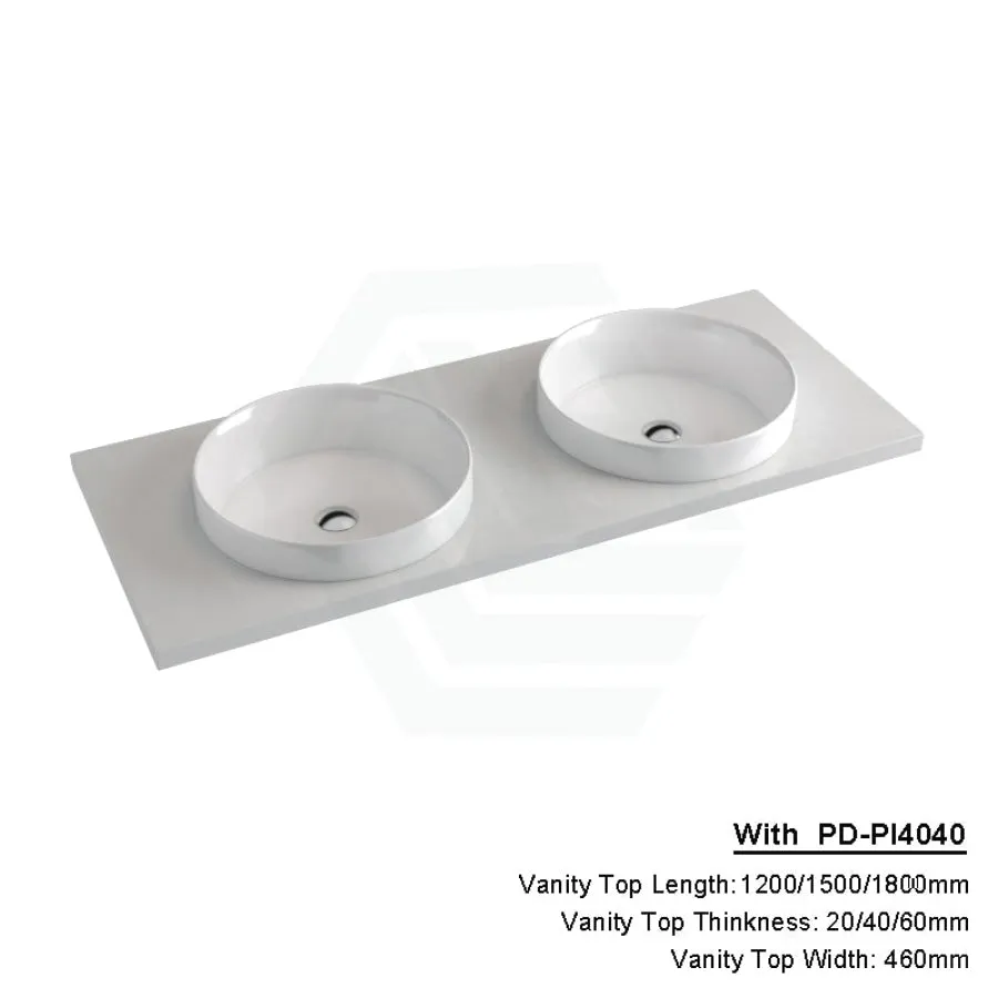 20/40/60mm Gloss White Canvas Stone Top Quartz with Inset Basin