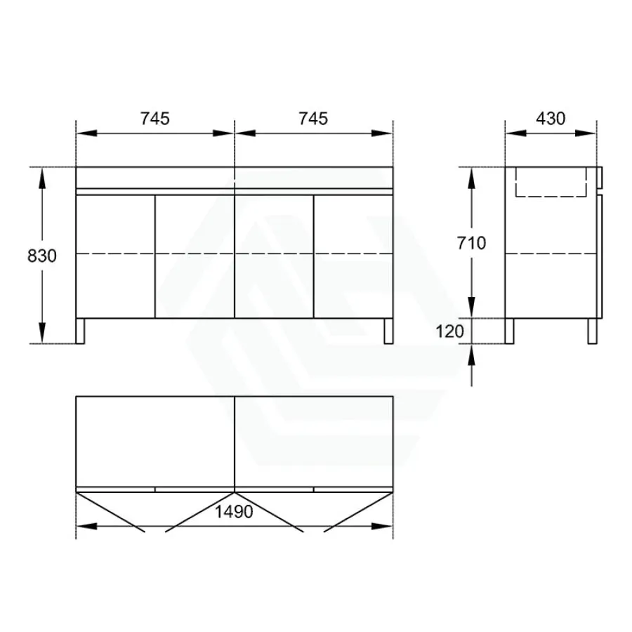 4-Door 1500/1800mm Freestanding Bathroom Legs Vanity Double Multi-Colour Cabinet Only