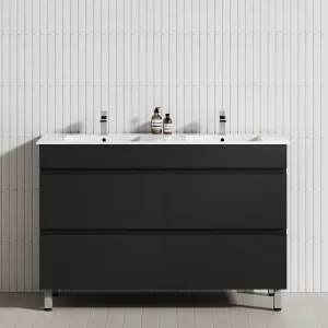 4-Drawer 1500mm Bathroom Freestanding Vanity with Legs Double Bowls Matt Black Cabinet Only