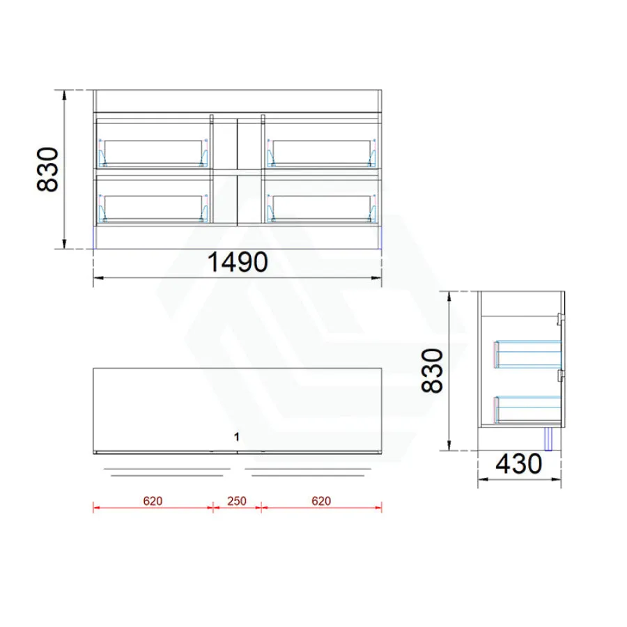 4-Drawer 1500mm Bathroom Freestanding Vanity with Legs Double Bowls Matt Black Cabinet Only