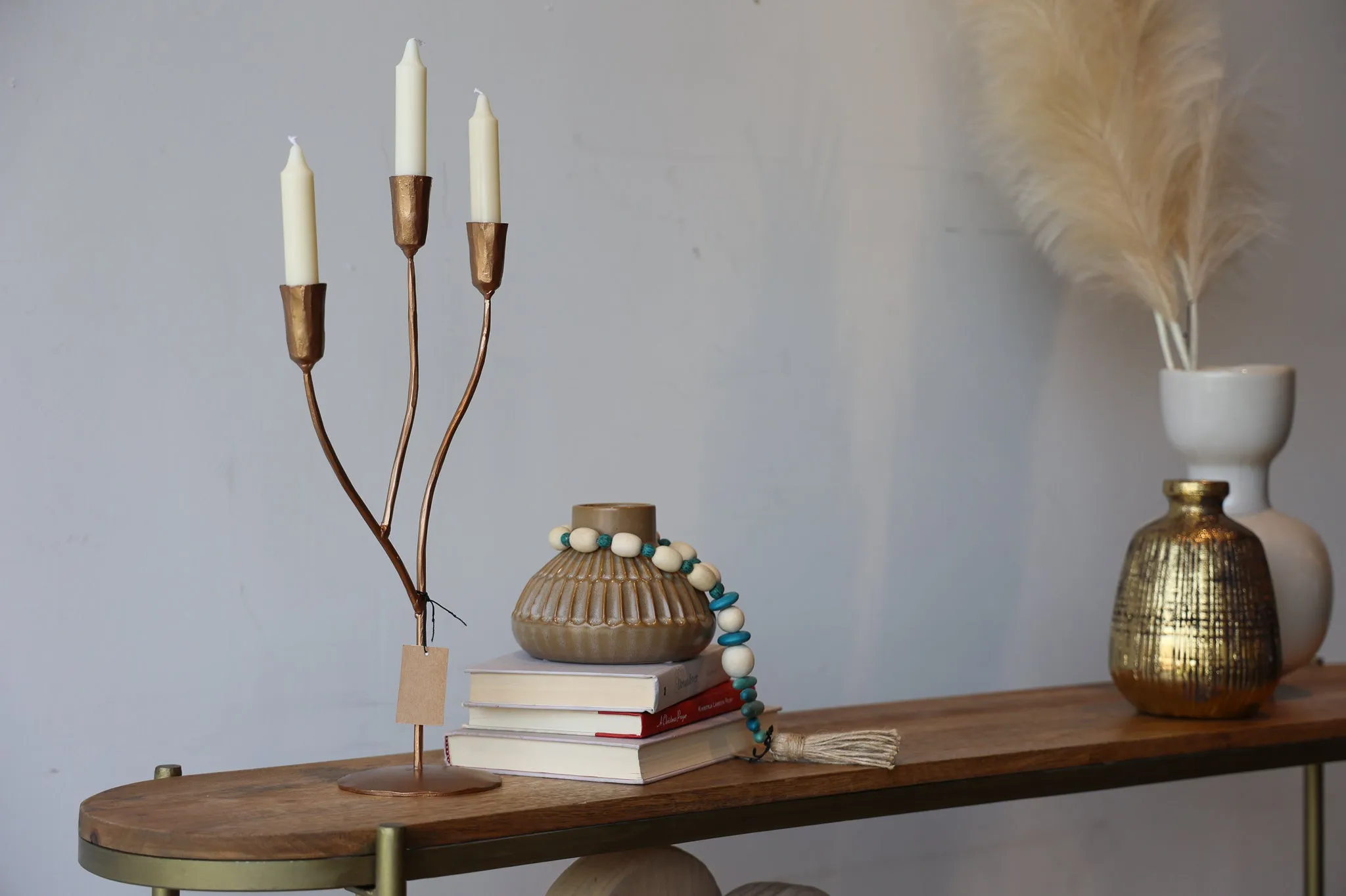 Callie Wood & Gold Metal Console