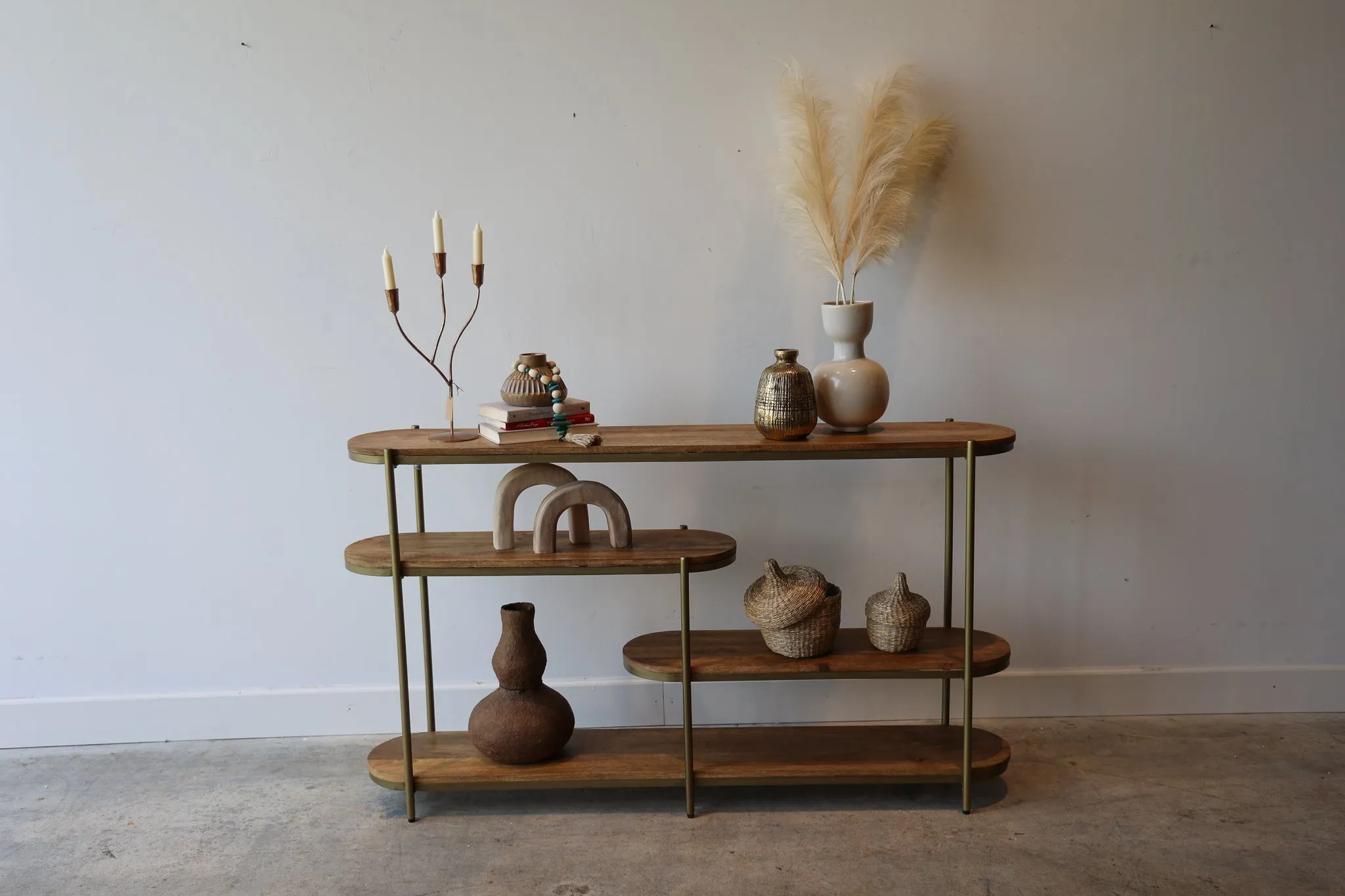Callie Wood & Gold Metal Console