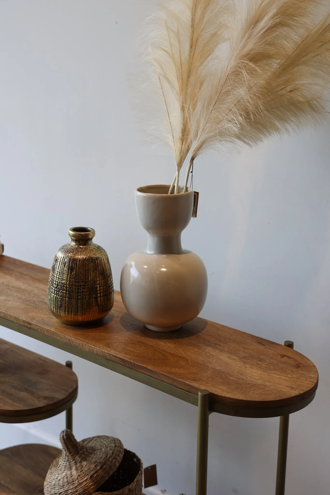 Callie Wood & Gold Metal Console