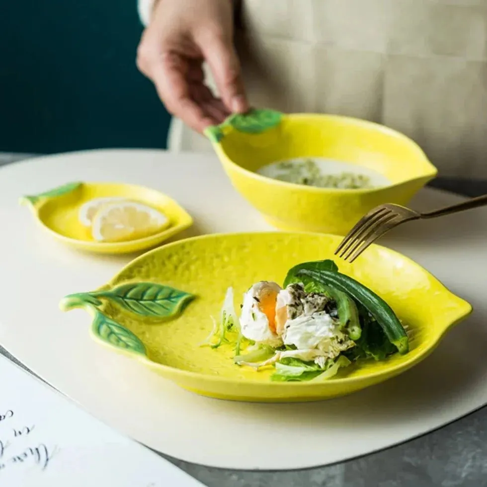 Colourful Lemon Shaped Plate And Bowl Tableware Set