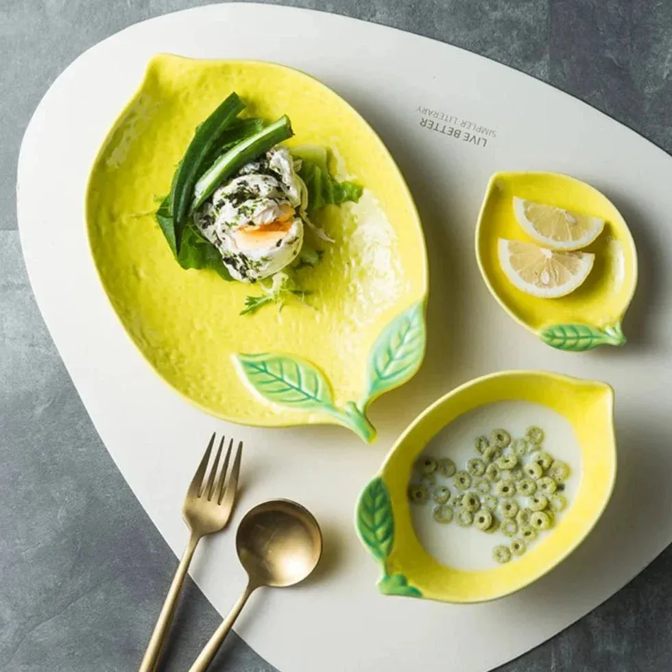 Colourful Lemon Shaped Plate And Bowl Tableware Set