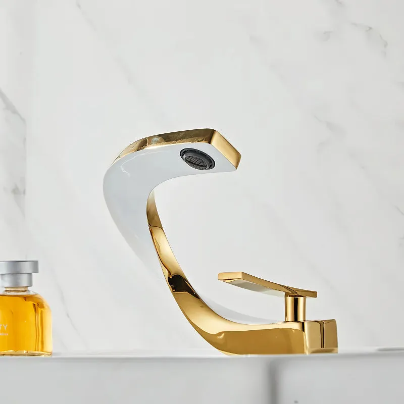 Elegant Brass Gold & White Bathroom Basin Faucet