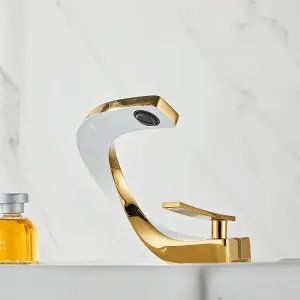 Elegant Brass Gold & White Bathroom Basin Faucet