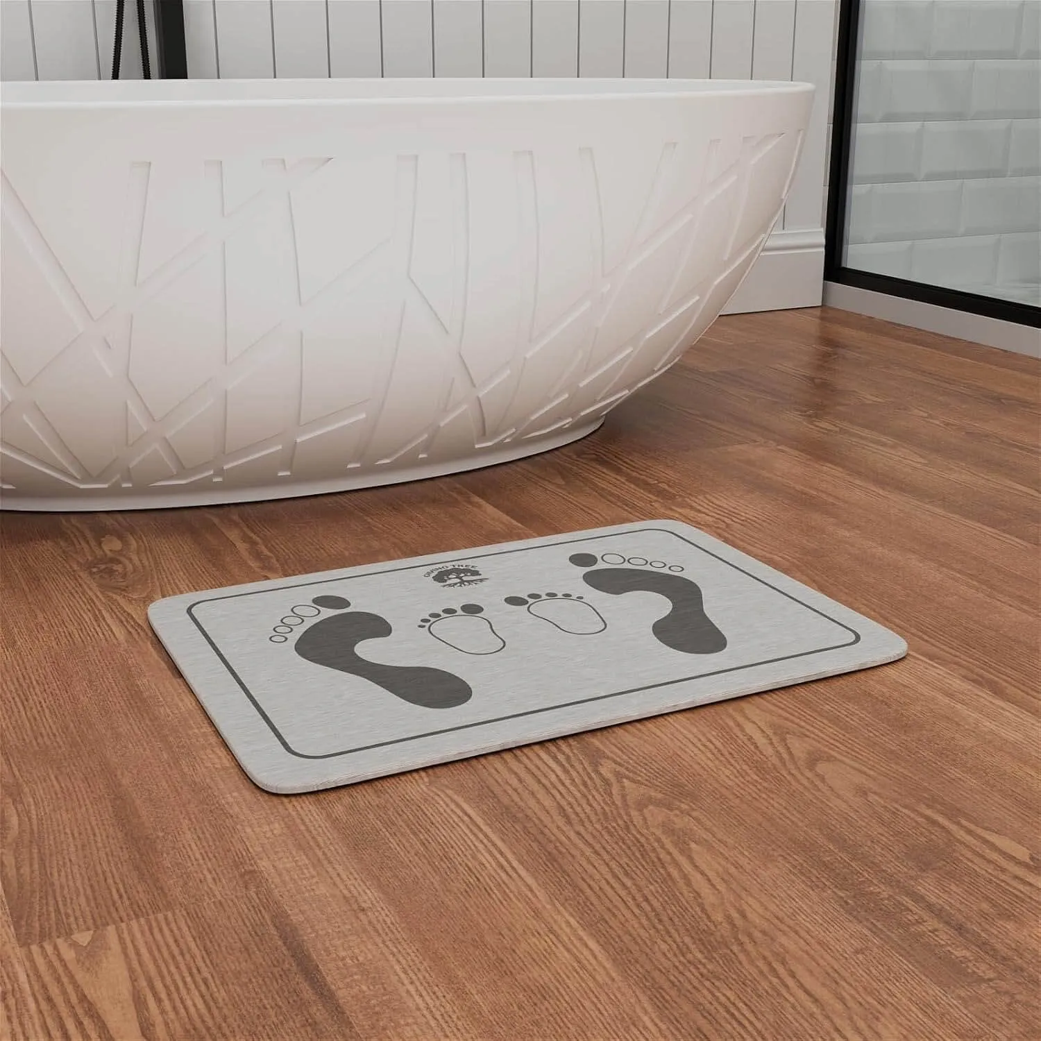 Fast Drying Stone Bath Mat, Non-Slip Diatomaceous Earth Bathtub Mat with Unique Adult and Children Footprint Design