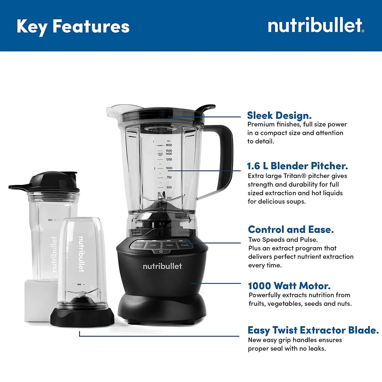 NutriBullet NBC-1049DG/NBC-10B Smoothie Maker, 1000W (Dark Grey), 1 Pitcher, 2 Jar Cup