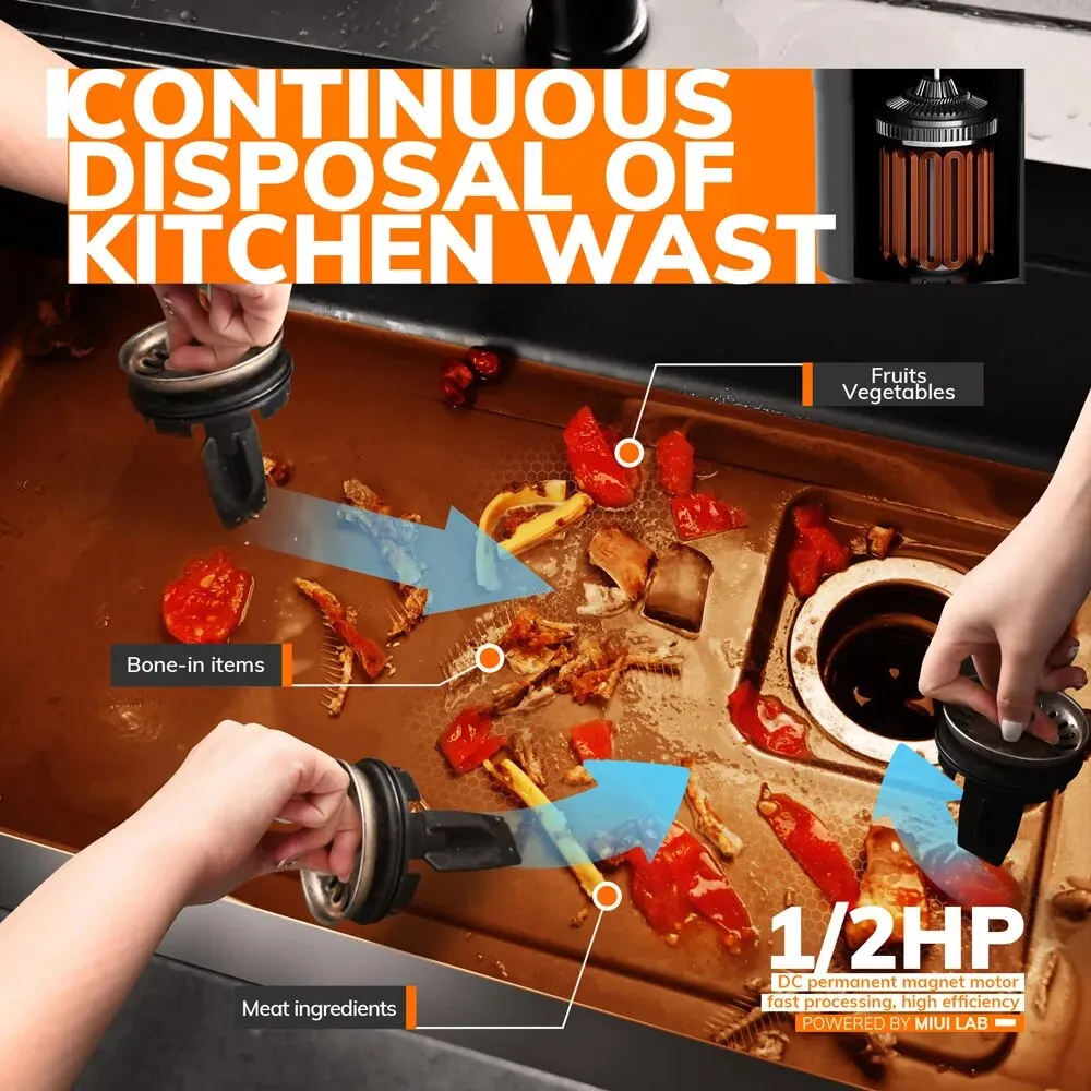 Quiet Power 1/2 HP Continuous Feed Garbage Disposal with Stainless Steel Grind System