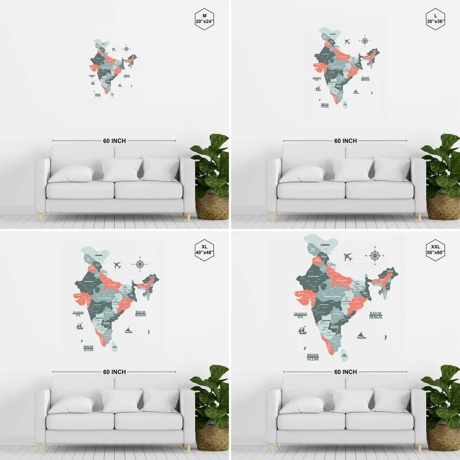 Salmon Pink Wooden India Map for wall | Wooden India map wallart | Map of India |