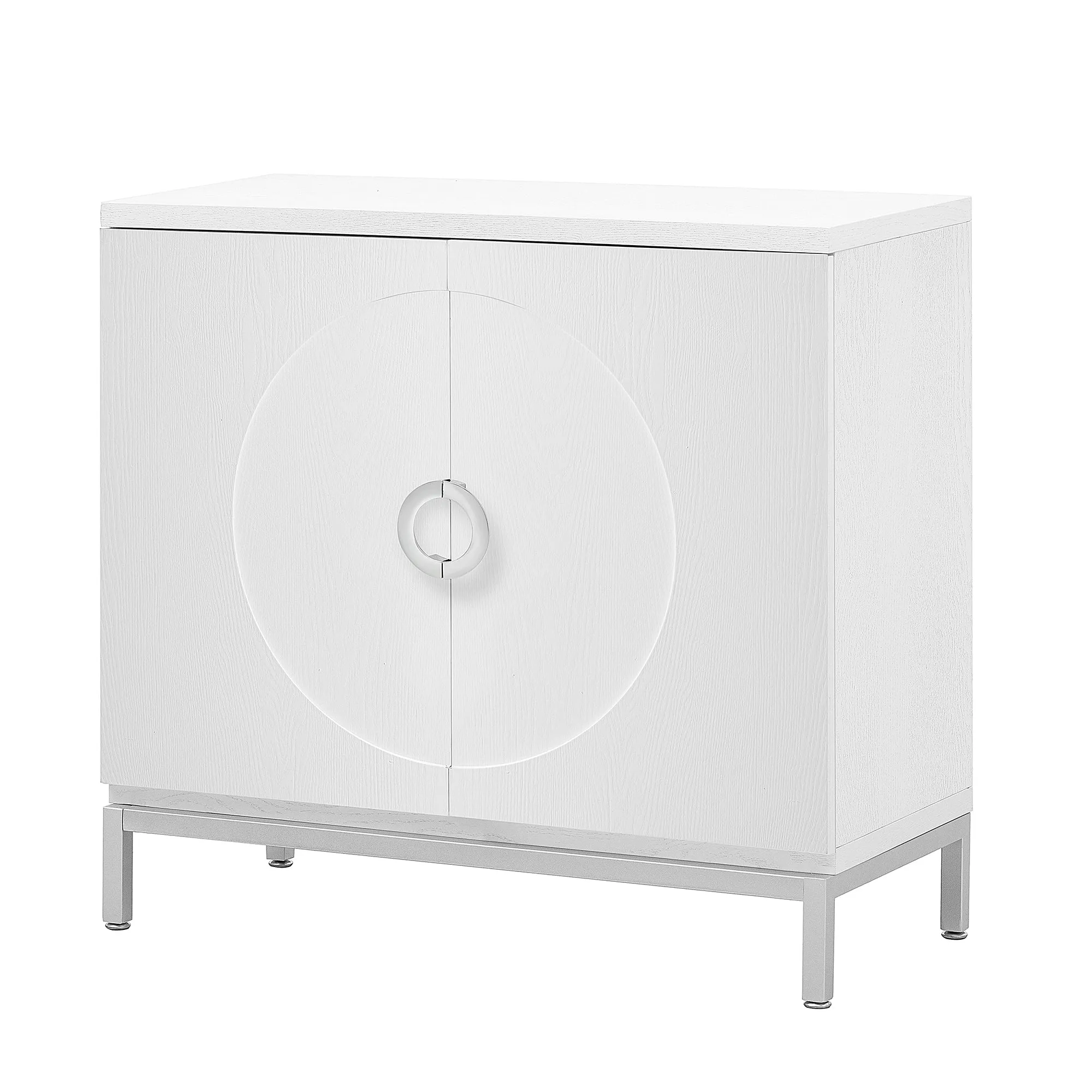 TREXM Simple Storage Cabinet Accent Cabinet with Solid Wood Veneer and Metal Leg Frame for Living Room, Entryway, Dining Room (White)