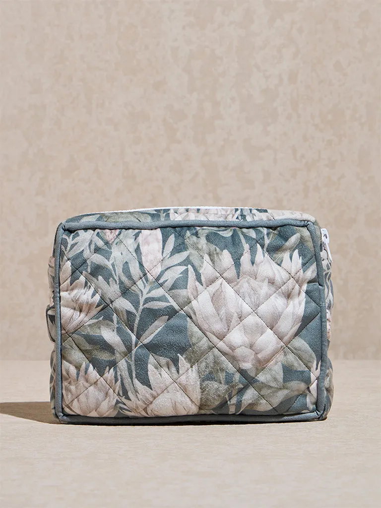 Westside Home Teal Floral Printed Bath Pouch
