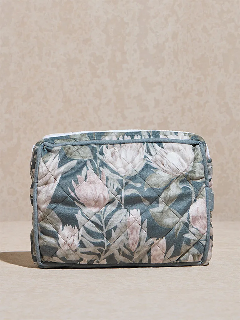 Westside Home Teal Floral Printed Bath Pouch