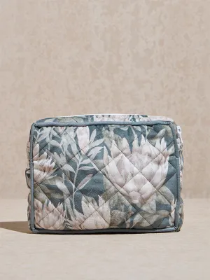 Westside Home Teal Floral Printed Bath Pouch