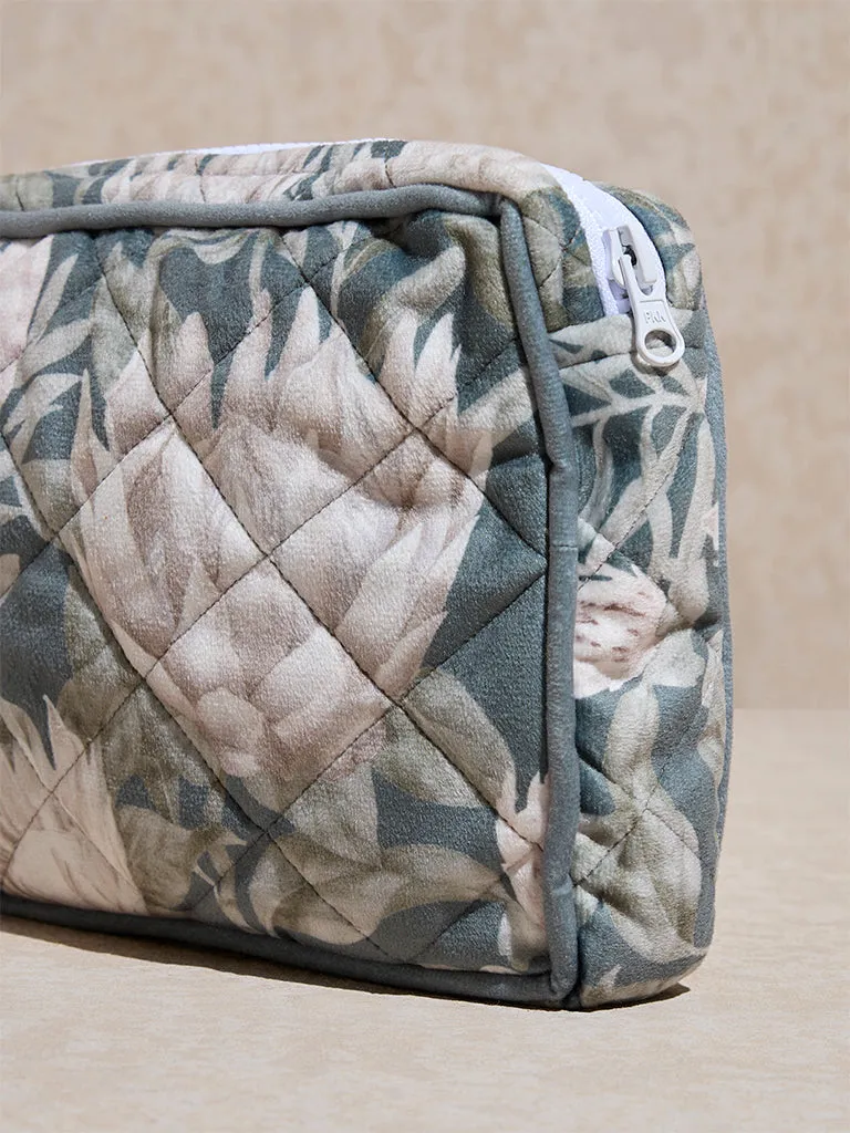 Westside Home Teal Floral Printed Bath Pouch